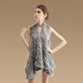 Hot sales Luxury Irregular Knitted Natural Rabbit Fur Vests Cape Women Fur Waistcoat - Natural Grey